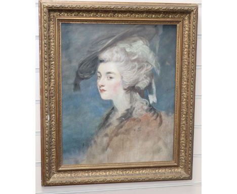 M. Loufte (After Gainsborough), oil on canvas board, Head and shoulder portrait of a lady wearing a broad brimmed hat, signed