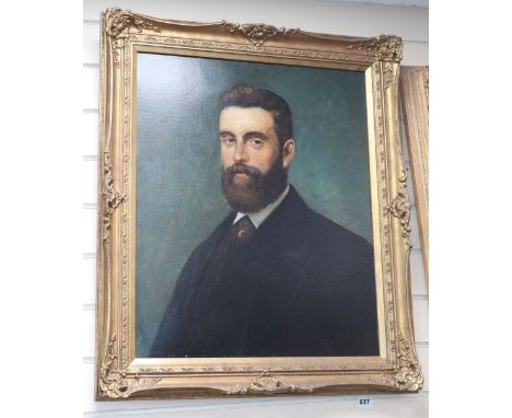 19th century English School, oil on canvas, Head and shoulder portrait of a bearded gentleman, 61 x 50cm