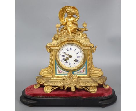 A late 19th century French gilt metal mounted eight day mantel clock (requiring restoration), height 39cm