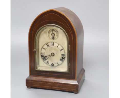 An Edwardian mahogany mantel clock, height 25cm