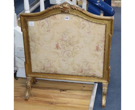 A Louis XVI designed carved giltwood and tapestry panelled cheval firescreen, W.72cm
