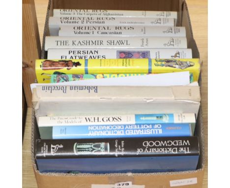 A collection of reference books relating to textiles, ceramics: Dictionary of Wedgwood, Robyn Reilly and George Savage, ACC 1