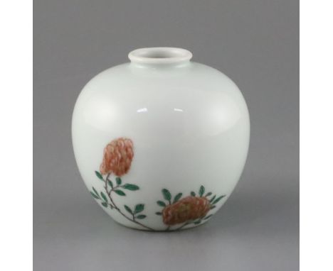 A Chinese underglaze copper red and enamelled porcelain water pot, Kangxi mark but later