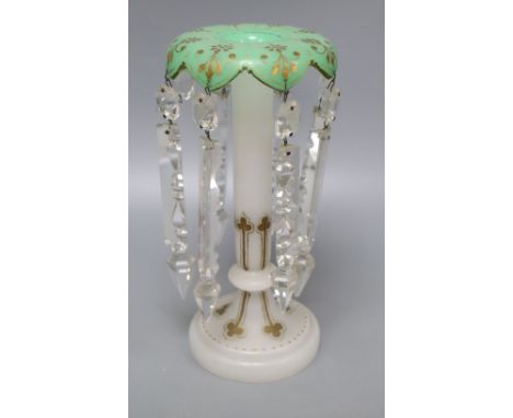 An early Victorian lustre hung cut glass candlestick, height 28cm