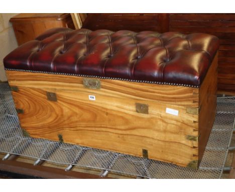 A camphorwood trunk with later leather upholstered top, W.94cm