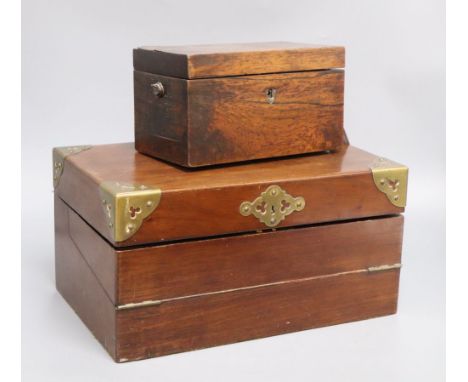 A Victorian brass-bound writing slope and a rosewood tea caddy (2)