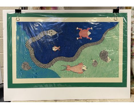 ODE TO THE INDIAN OCEAN ORIGINAL HAND- PULLED COLOURED SERIGRAPH ON WOVE 24.5CMS (H) X 37.5CMS  (W) APPROX