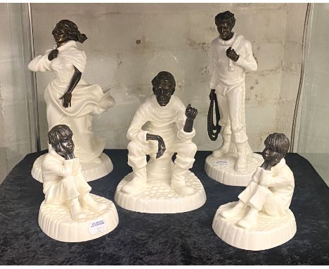 5 MINTON FIGURES WITH BRONZE DETAIL