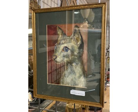 IVAN BOBRIKOV (1948) PORTRAIT OF A CAT - OIL ON PAPER 24CMS X 16CMS