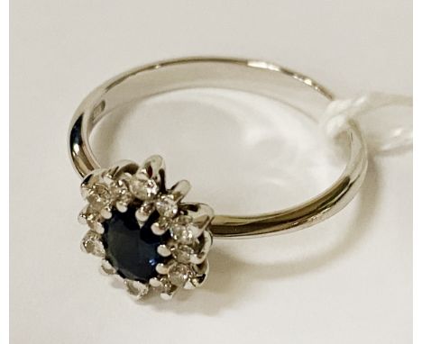 18CT WHITE GOLD SAPPHIRE &amp; DIAMOND RING SIZE M 2.3 GRAMS APPROX 