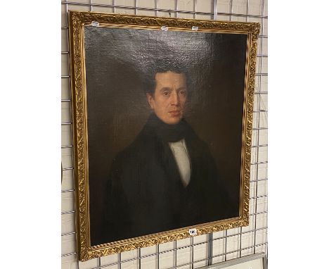 BRITISH SCHOOL 19TH CENTURY PORTRAIT OF A GENTLEMAN  WEARING A DARK SUIT, OIL ON CANVAS 74.5CMS X 61.5CMS THE SITTER IS BELIE