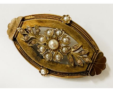 VICTORIAN 9CT GOLD SEED PEARL BROOCH - APPROX 10.26 GRAMS - TESTED