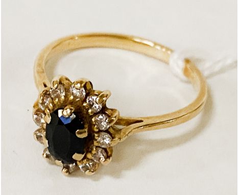 18CT YELLOW GOLD DIAMOND &amp; SAPPHIRE RING SIZE K 2.4 GRAMS APPROX 