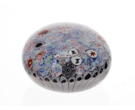 Good Victorian glass and close packed millefiori paperweight, possibly George Bacchus, with dense multicoloured canes includi