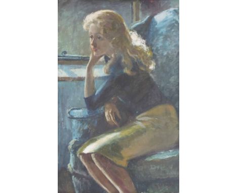 Sybil Trist (1907-1991) - portrait of her daughter, Angela or Stephanie, seated beside a sunlit window, signed, oil on canvas