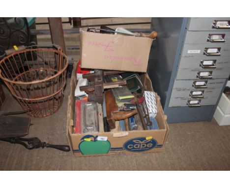 Two boxes of various hand tools etc.