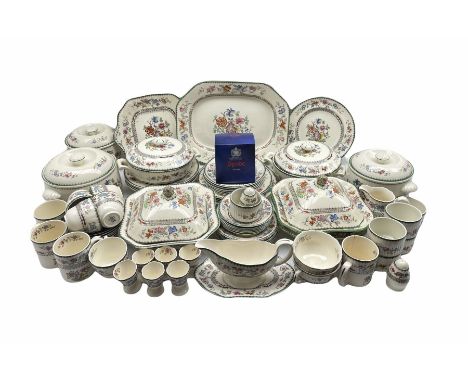 Spode Chinese Rose pattern dinner and tea ware comprising four dinner plates, six dessert plates, seven square and circular c