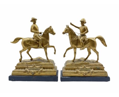 Pair of gilt spelter military figures: General Roberts V.C and General Baden-Powell, on rectangular ebonised plinths, H30cm x