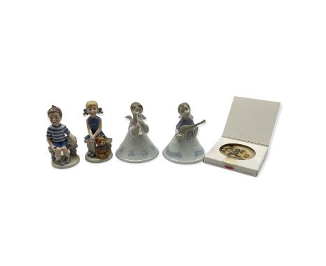 Two Lladro bells: 'Heavenly Musician' and 'Heavenly Tenor', two Royal Copenhagen figures 'Emma' and 'Frekerik' and a Goebel d