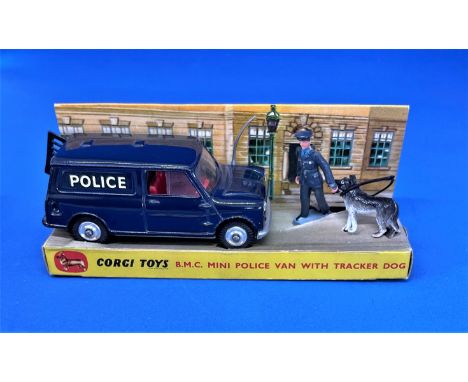 Corgi Toys rare and vintage 448 miniature police van, policeman and tracker dog. Originally manufactured between 1964/69, thi