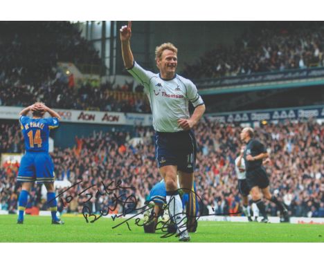 Football, Teddy Sheringham signed and dedicated 12x8 colour photograph pictured as he plays for Tottenham Hotspur Football Cl