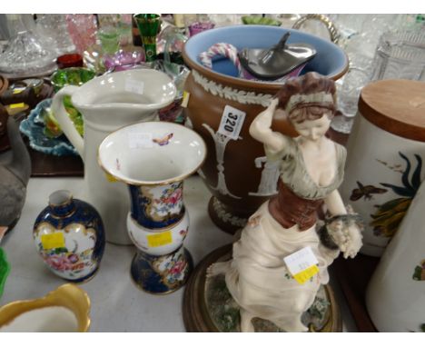 Dudson brown glazed classical Parian decorated vase, continental figurine etc