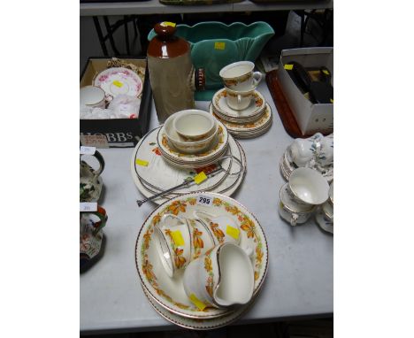 A vintage Portland pottery part-teaset, stone water bottle, 'Mid Winter' cake stand etc