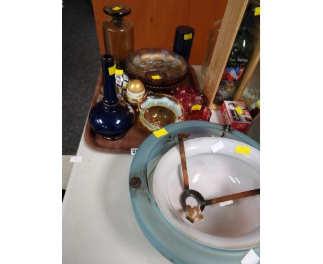 A selection of various glass items including Carnival glass, bowls, two items of studio glass, cranberry & Vaseline glass tog