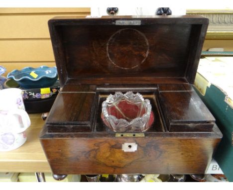 Antique rosewood tea caddy with mother-of-pearl insert