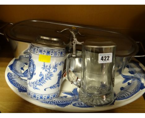 Stainless steel salmon kettle & plate, ceramic & glass steines
