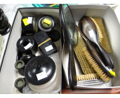 A parcel of vintage ebonized dressing table items