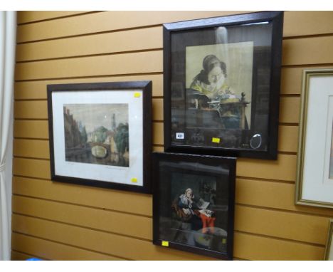 Three vintage framed continental prints