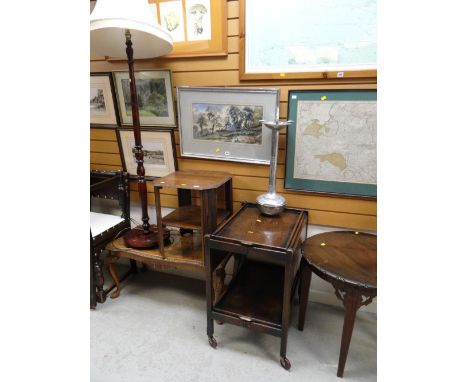 Parcel of mainly brown furniture items including vintage tea trolley, a circular & square side table, Long John coffee table,