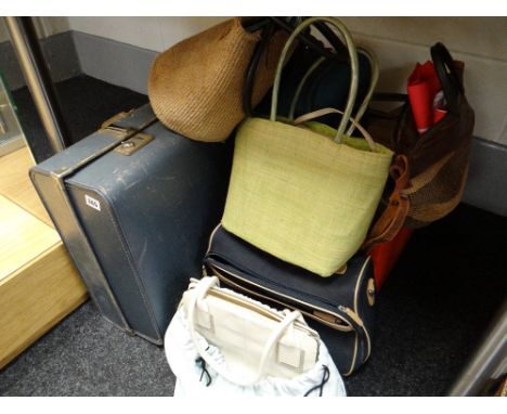 Vintage suitcase & other various handbags including Radley