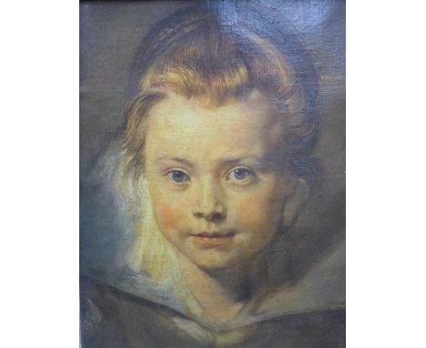 After Peter Paul Rubens, portrait of a young girl, Oilograph in an ornate gilt frame, size overall 30 x 36.5cm  