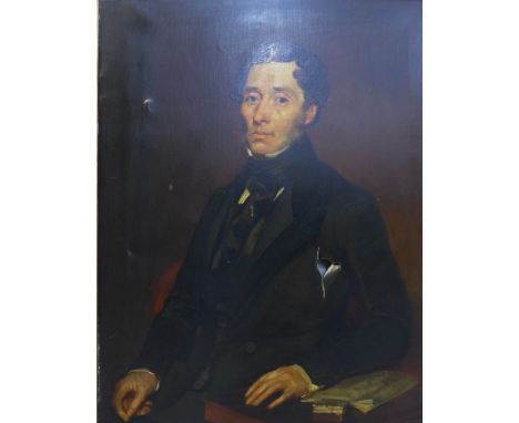 19th century school,  half length portrait of a gentleman,  oil on canvas, apparently unsigned,  in gilt frame, 70 x 90cm  (d