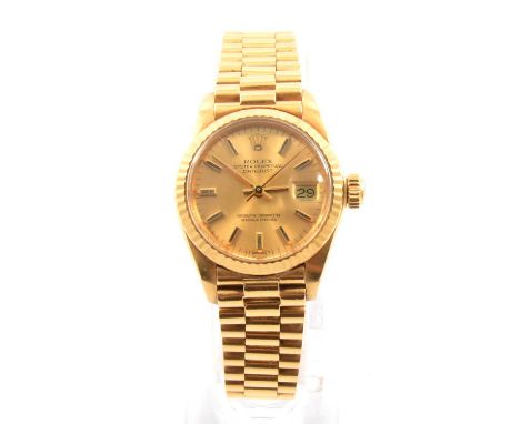 Rolex - a lady's Oyster Perpetual Superlative Chronometer wristwatch, circular champagne 20mm dial with raised baton markers,