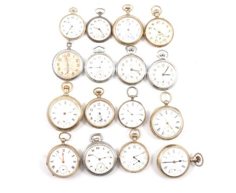 Sixteen nickel and chrome-plated open face pocket watches, to include Elgin, Smiths, Waltham, Chronometer Wyler, Corte'bert, 