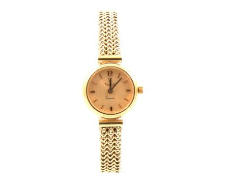 Vicence - a lady's 9 carat yellow gold bracelet watch, circular champagne textured and engine turned baton dial with 12 in ar