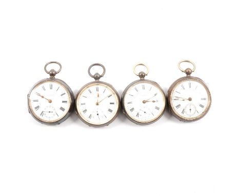 J G Graves Sheffield - four hallmarked silver open face pocket watches. the white enamel dials marked "The Express English Le
