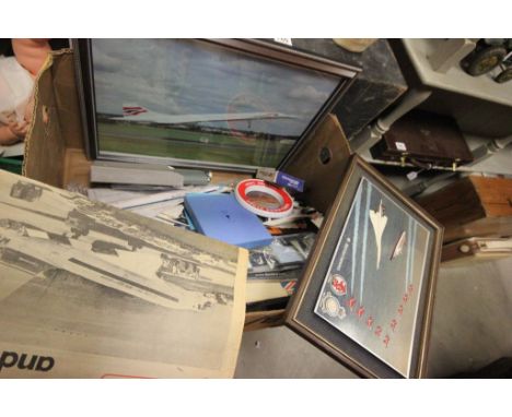 A collection of Concorde memorabilia including hip flask etc  