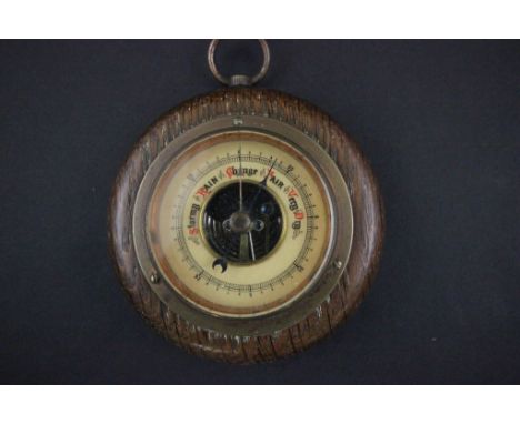 Early 20th century Small Circular Oak Cased Barometer