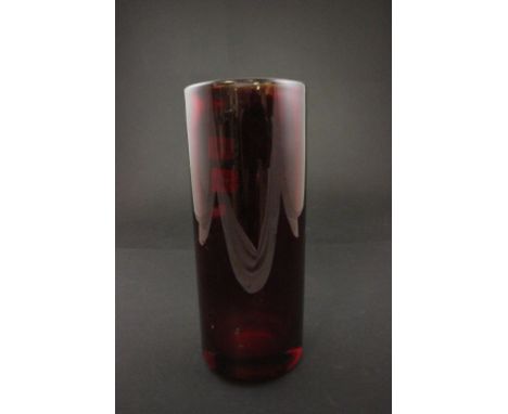 Art glass vase in cylindrical form, ruby red, 27cm in height