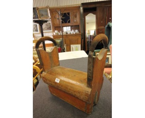 Vintage Small Wooden Pommel Horse with Suede Leather Covered Handles