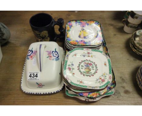 Copeland Spode Part Sandwich Set, another Crinoline Lady decorated Sandwich Set, Poole Butterdish and Portmeirion Mug