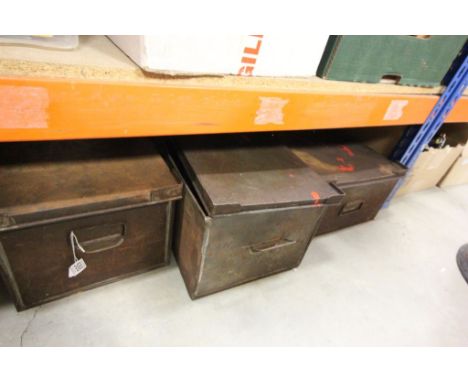 Three vintage metal toolboxes each with various tools 