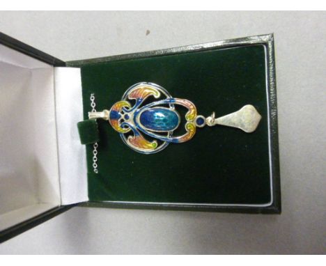 Silver and Enamel Art Nouveau Style Pendant Necklace Cased