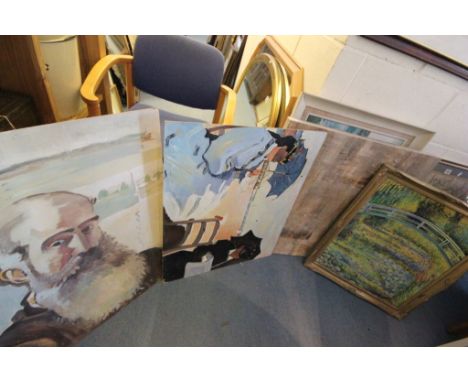 Five vintage oil paintings, some framed