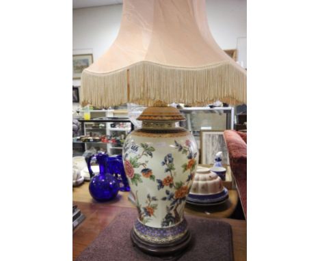 Large Floral Patterned Ceramic Table Lamp