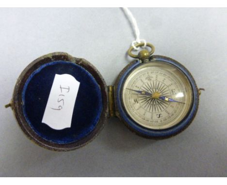 Leather cased pocket compass with velvet interior